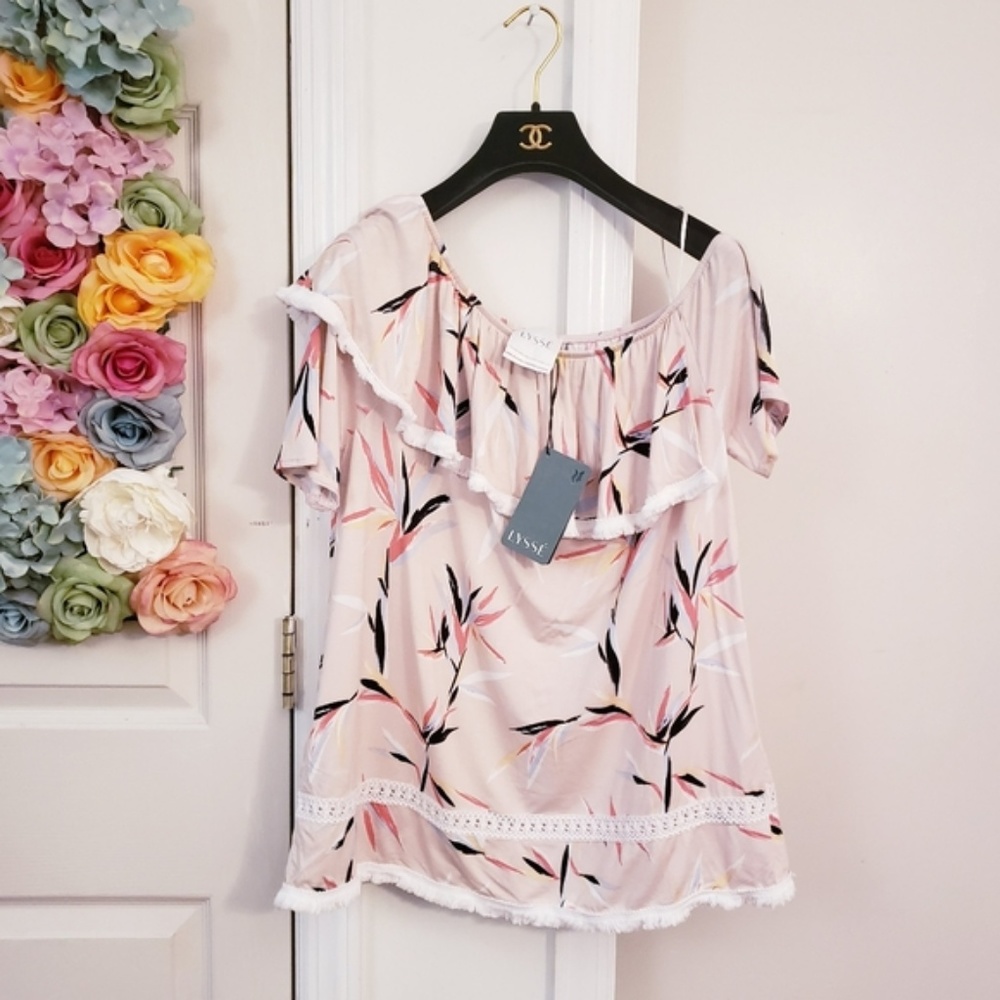 New LYSSE One shoulder Ruffle top Blouse Medium